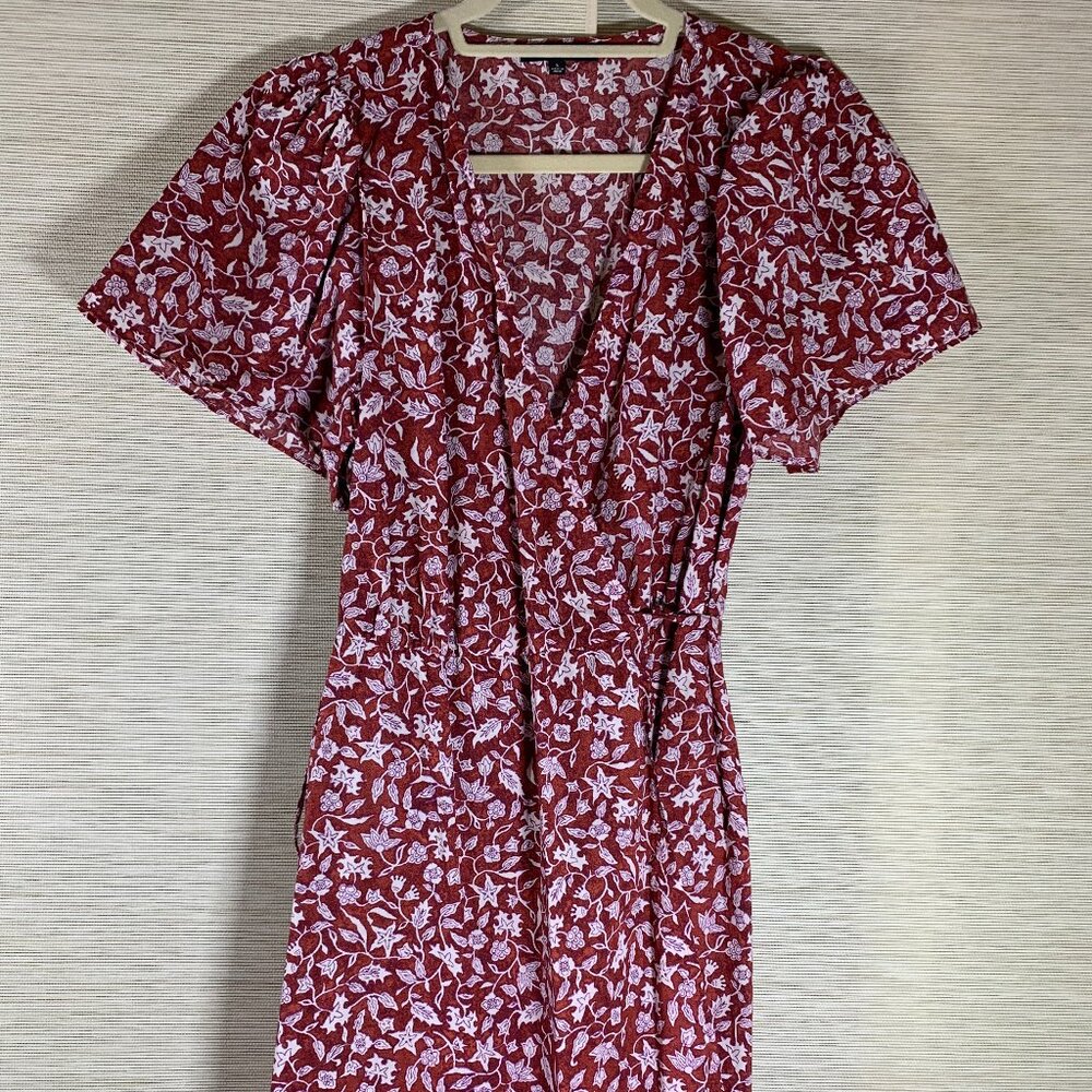 Madewell Flutter Sleeve Red Floral Wrap Mini Dress Size Large